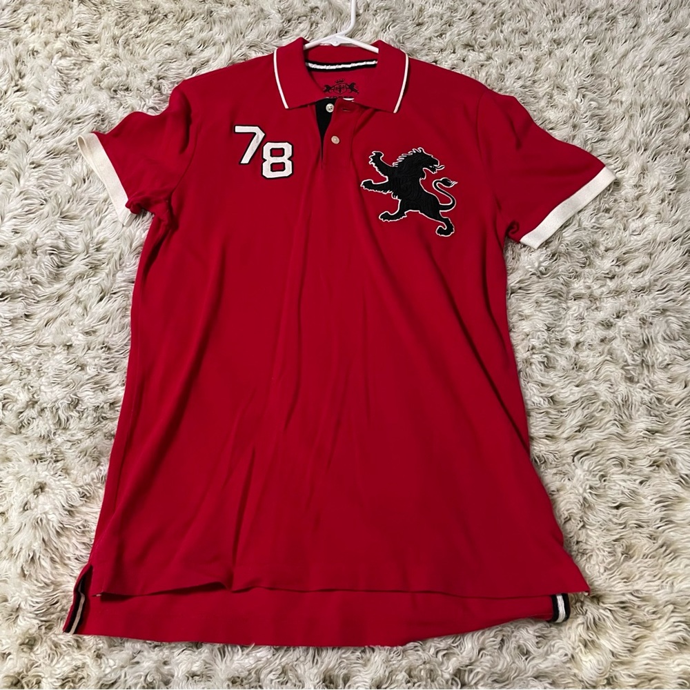 EXPRESS Big Lion Logo Modern Fit Red Short Sleeve Polo Shirt M